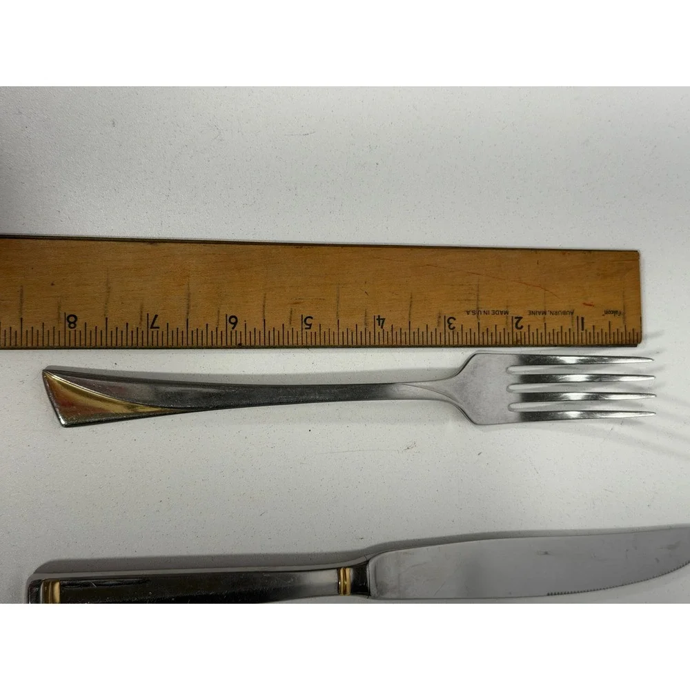 Dalia Spain 18-10 Stainless Flatware Dinner Fork and Knife Gold Accents 2pc Set